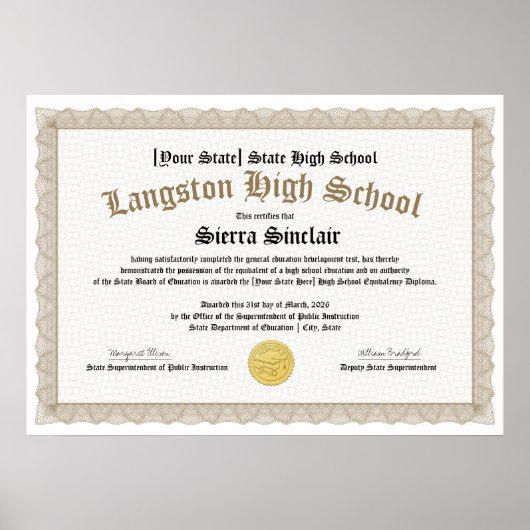 GED General High School Equivalency Diploma Copy Poster (Voorkant)