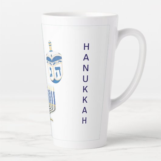 Gedateerd Blauw & Wit Chanoeka Tall Latte Mok (Rechts)