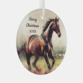 Gedateerd Kerstmis Hardlopen Bruin Paard Glas Ornament (Voorkant Rechts)