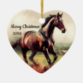 Gedateerd Kerstmis Hardlopen Bruin Paard Keramisch Ornament (Voorkant)