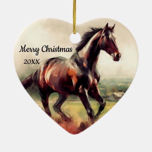 Gedateerd Kerstmis Hardlopen Bruin Paard Keramisch Ornament (Achterkant)