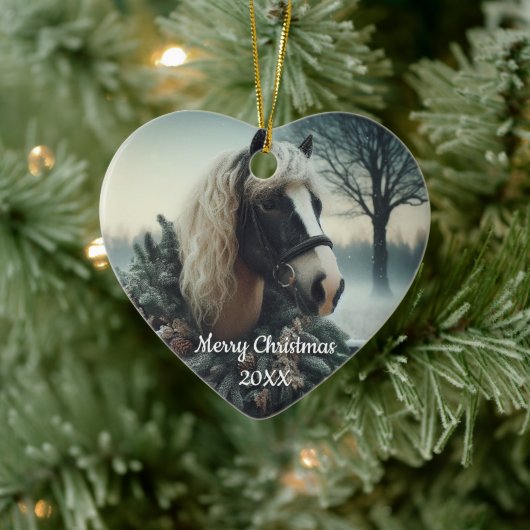 Gedateerd Kerstmis Paard Liefde Kunst Keramisch Ornament (Boom)