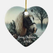 Gedateerd Kerstmis Paard Liefde Kunst Keramisch Ornament (Achterkant)