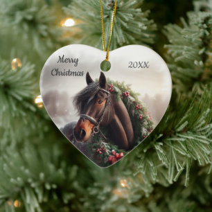 Gedateerd Kerstmis Paard Liefde Kunst Keramisch Ornament