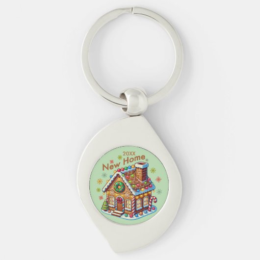 Gedateerd Nieuw Home Gingerbread House Sleutelhanger (Voorkant)
