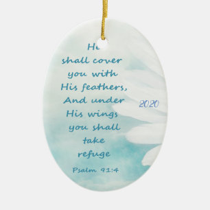 Gedateerd Psalm 91:4 onder zijn vleugels toevlucht Keramisch Ornament