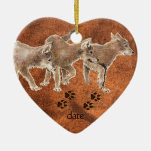 Gedateerde douane, Wolf, Wolven & Tracks Animal Keramisch Ornament