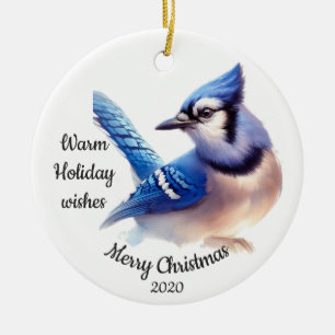 Gedateerde Kerst Custom Waterverf Blue Jay Bird Keramisch Ornament