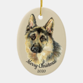 Gedateerde Kerst Custom Waterverf Duitse Herder Keramisch Ornament