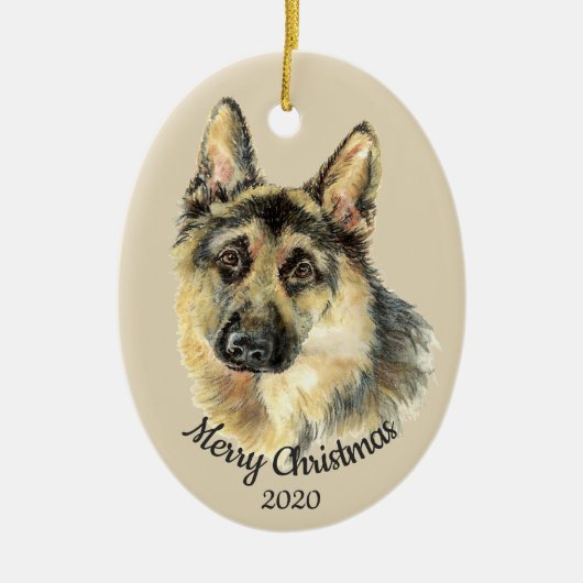 Gedateerde Kerst Custom Waterverf Duitse Herder Keramisch Ornament (Voorkant)