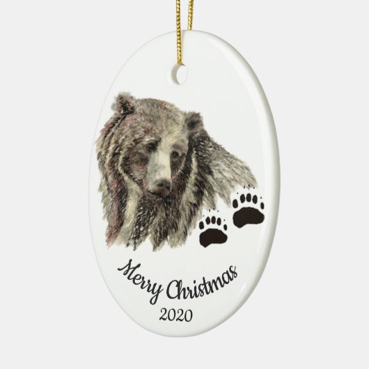 Gedateerde Kerst Custom Waterverf Grizzly Beren Keramisch Ornament (Links)