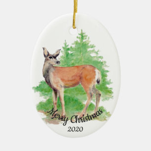 Gedateerde Kerst Custom Waterverf Herten Dier Keramisch Ornament