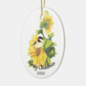 Gedateerde Kerst Custom Waterverf Zonnebloem Vogel Keramisch Ornament (Links)