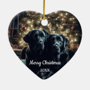 Gedateerde kerst zwart labrador hond huisdier keramisch ornament