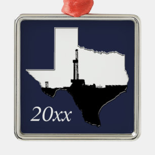 Gedateerde olieboorinstallatie Rig Texas State Sha Metalen Ornament