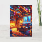 Gedecoreerde blokhut op kerstavond kaart (Voorkant)