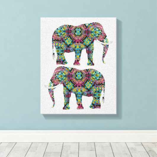 gedecormeerd Indiaas ellephant-ontwerp Canvas Afdruk (Insitu (Houten vloer))
