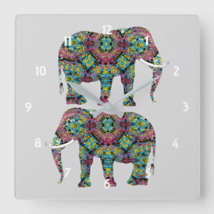 gedecormeerd Indiaas ellephant-ontwerp Vierkante Klok