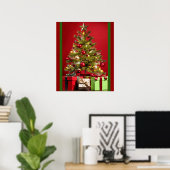 Gedecormeerde kerstboom met Poster van cadeaus (Thuiskantoor)