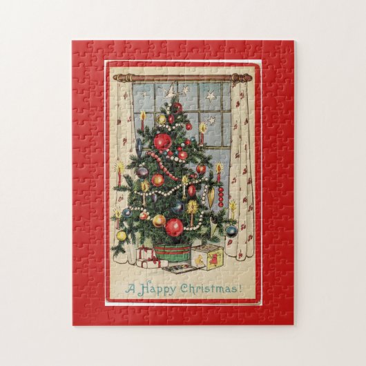  gedecormeerde kerstboom rood legpuzzel (Verticaal)