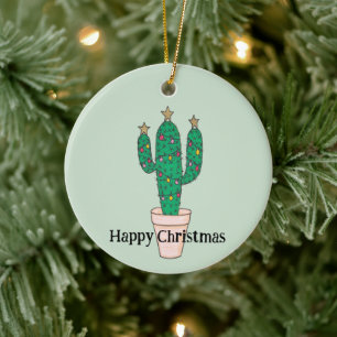 Gedecorreerde Xmas boomcactus, gepersonaliseerd Keramisch Ornament