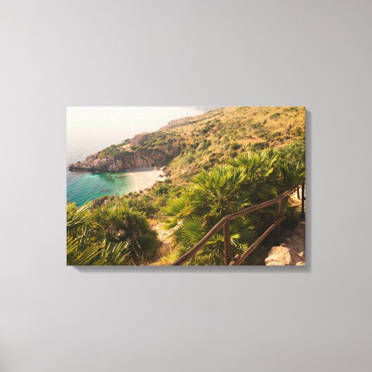 Gedekt strand in Lo Zingaro, Sicilië Canvas Afdruk (Voorkant)