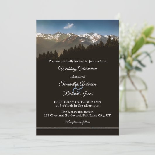 Gedekte bergen Pine Trees Wedding Kaart (Staand voorkant)