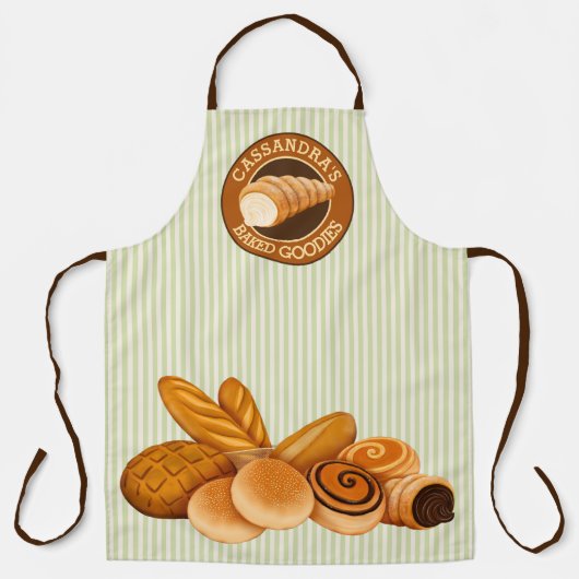 Gedekte Goodies Pastry Bread Baker Green Stripe Schort (Voorkant)