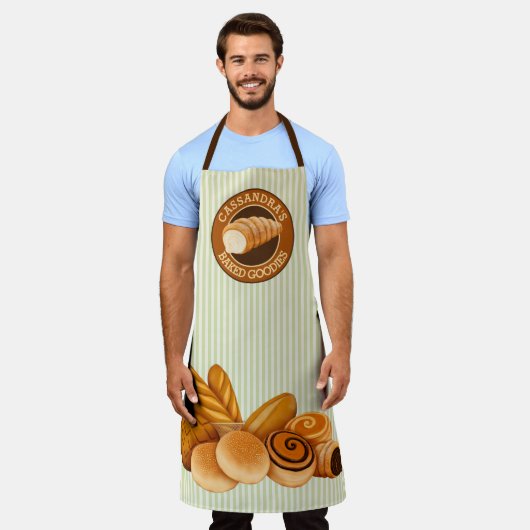 Gedekte Goodies Pastry Bread Baker Green Stripe Schort (Gedragen)