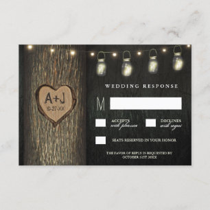 Gedekte Initialen Jars Oak Tree Weddenschap RSVP-k RSVP Kaartje