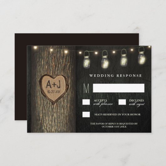 Gedekte Initialen Jars Oak Tree Weddenschap RSVP-k RSVP Kaartje (Voorkant / Achterkant)