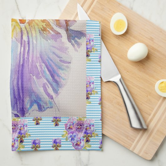 Gedekte Iris Paarse Waterverf Womans Tea Towel Theedoek (Quarter Fold)