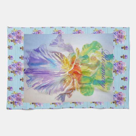 Gedekte Iris Paarse Waterverf Womans Tea Towel Theedoek (Horizontaal)