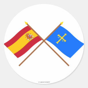 Gedekte vlaggen van Spanje en Asturië Ronde Sticker