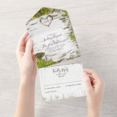 Gedekte vogelboom Heart Rustic Country Wedding All In One Uitnodiging (Afscheurbaar)