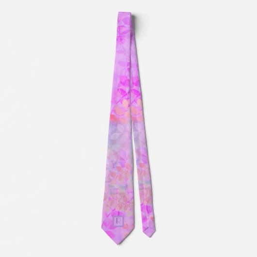 Gedemd Amethyst Raspberry vertrekt Monogram Wedden Stropdas (Voorkant)