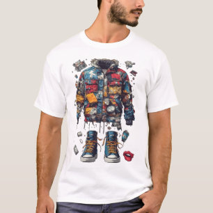 Gedemonteerde Collage Patchwork Jas Sneakerhead T-shirt