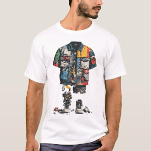 Gedemonteerde Patchwork Utility Jas Streetwear  T-shirt