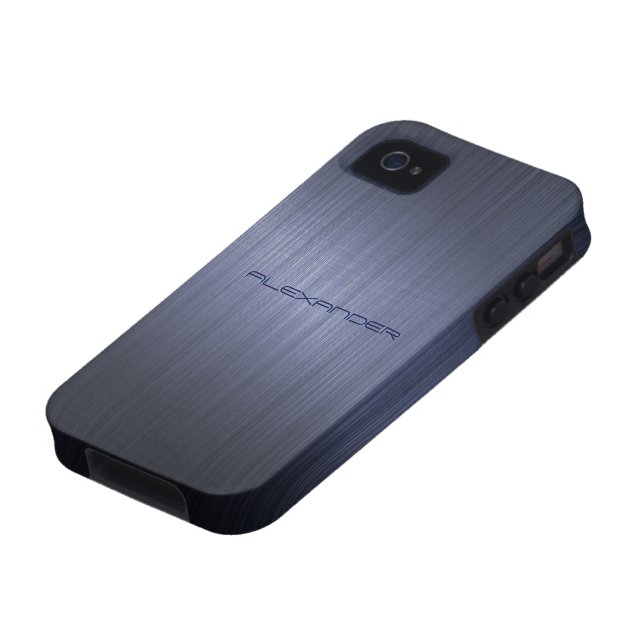 Gedempt blauw metallic look patroon-monogram Case-Mate iPhone case (Onderkant)