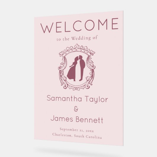 Gedempt Dusty Roos Welkom met Soft Script Acryl Bord (Hoek)