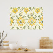  gedempt geel bloempatroon plant poster (Keuken)