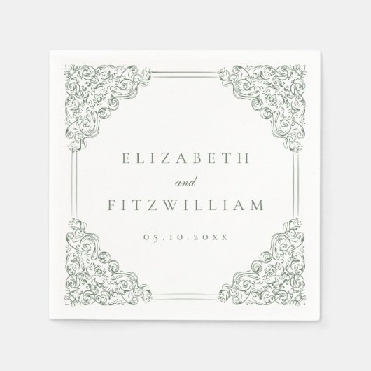  gedempt groen  Lijst bruiloft Servet (Voorkant)