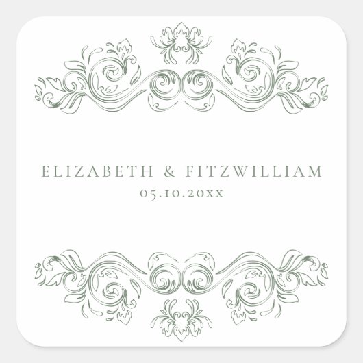 gedempt groen Lijst Elegant Script Vierkante Sticker (Voorkant)