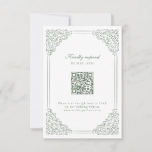 Gedempt Groen Victoriaans Barok Lijst QR RSVP Kaartje