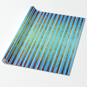 Gedempt Groen, Wit, en Blauwgroen Striped Cadeaupapier