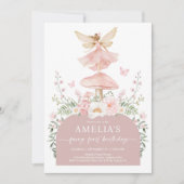 Gedempt roze bos fee eerste 1e verjaardag feest kaart (Voorkant)