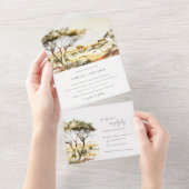 Gedempte aardse Waterverf Afrikaans Landschapsbrui All In One Uitnodiging (Afscheurbaar)