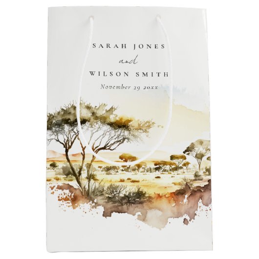 Gedempte aardse Waterverf Afrikaans Landschapsbrui Medium Cadeauzakje (Voorkant)