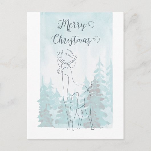 Gedempte Blauwe Groene Lijn Rendier Winter Kerstmi Feestdagenkaart (Voorkant)