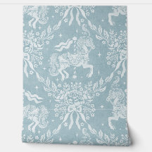 Gedempte Blauwe Rococo Carrouselpaarden & Bloemen